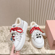 MIU MIU platform sneakers white leather wool 461859