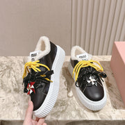 MIU MIU platform sneakers black leather wool 461860