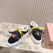 MIU MIU platform sneakers black suede wool 461863