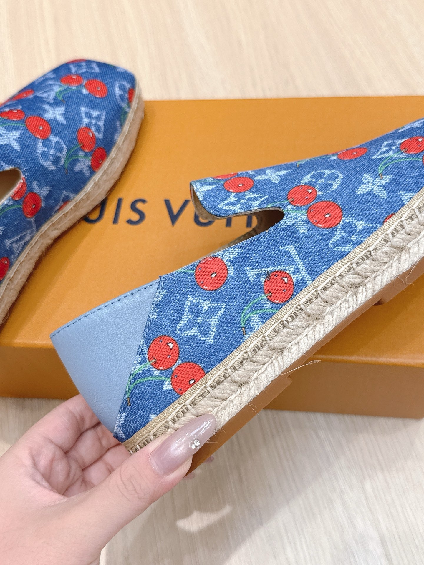 LV 26ss Loafers Blue Red Monogram Denim 656964