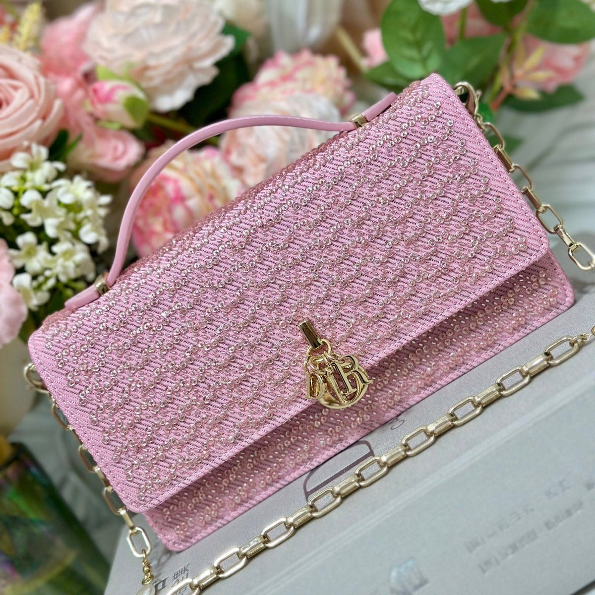 Dior 2026 Crossbody Bag White Chain 21cm Canvas 406832