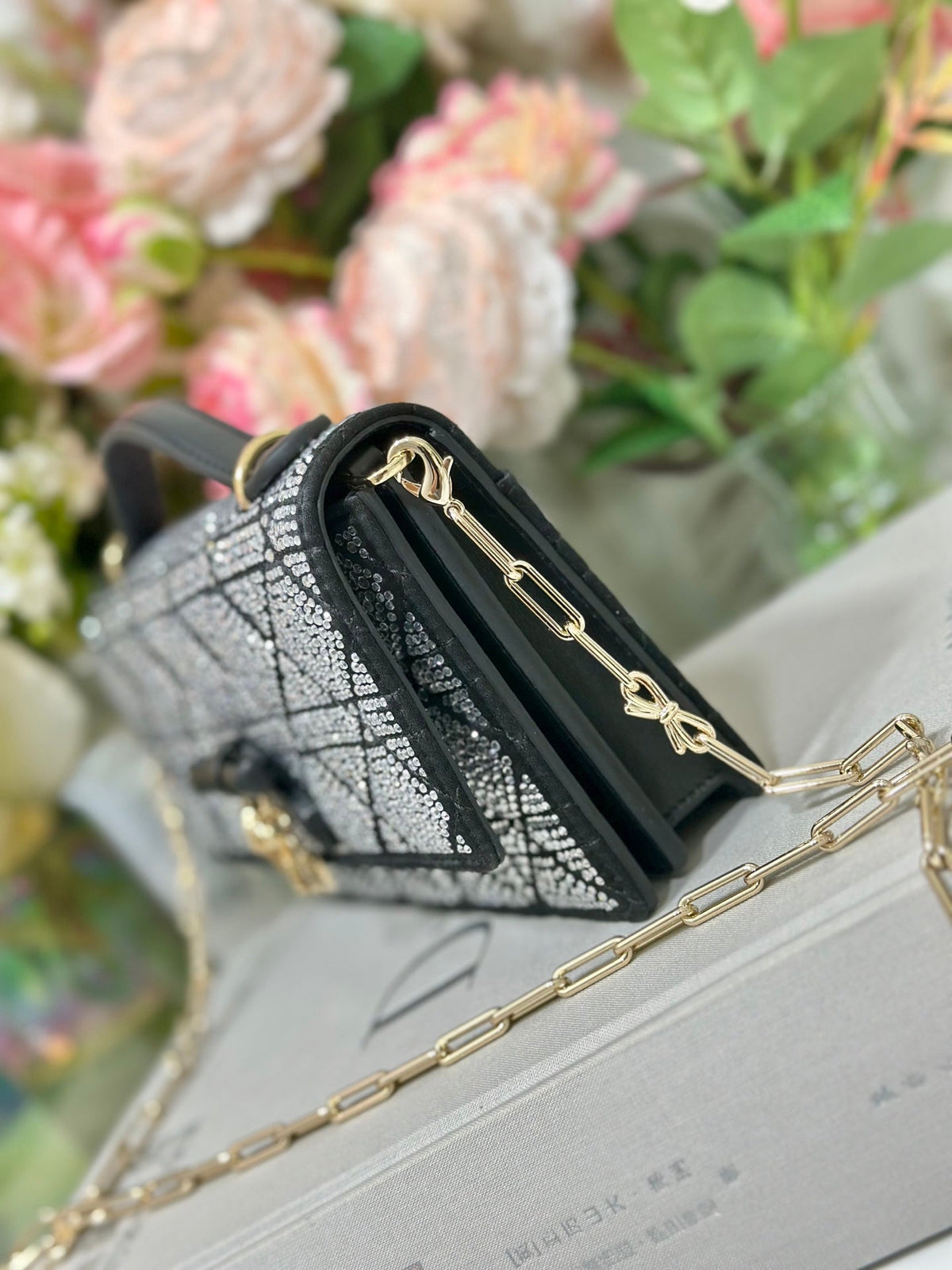 Dior 2026 My Dior Mini Bag 21cm Black Cannage Satin and Strass 405667