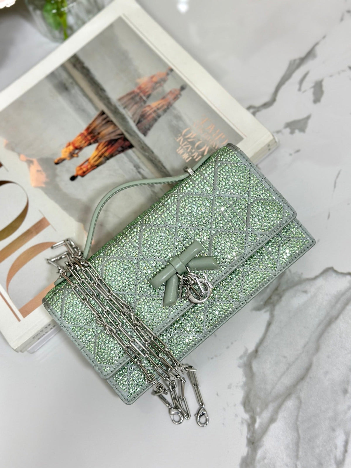 Dior 2026 My Dior Bag 21cm Green Cannage Satin and Strass