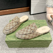 Horsebit Mule Beige Ebony Canvas Crystal-Embellished