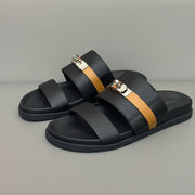 HM Men's Jackson Sandals Black Mix Orange Cowhide 686964