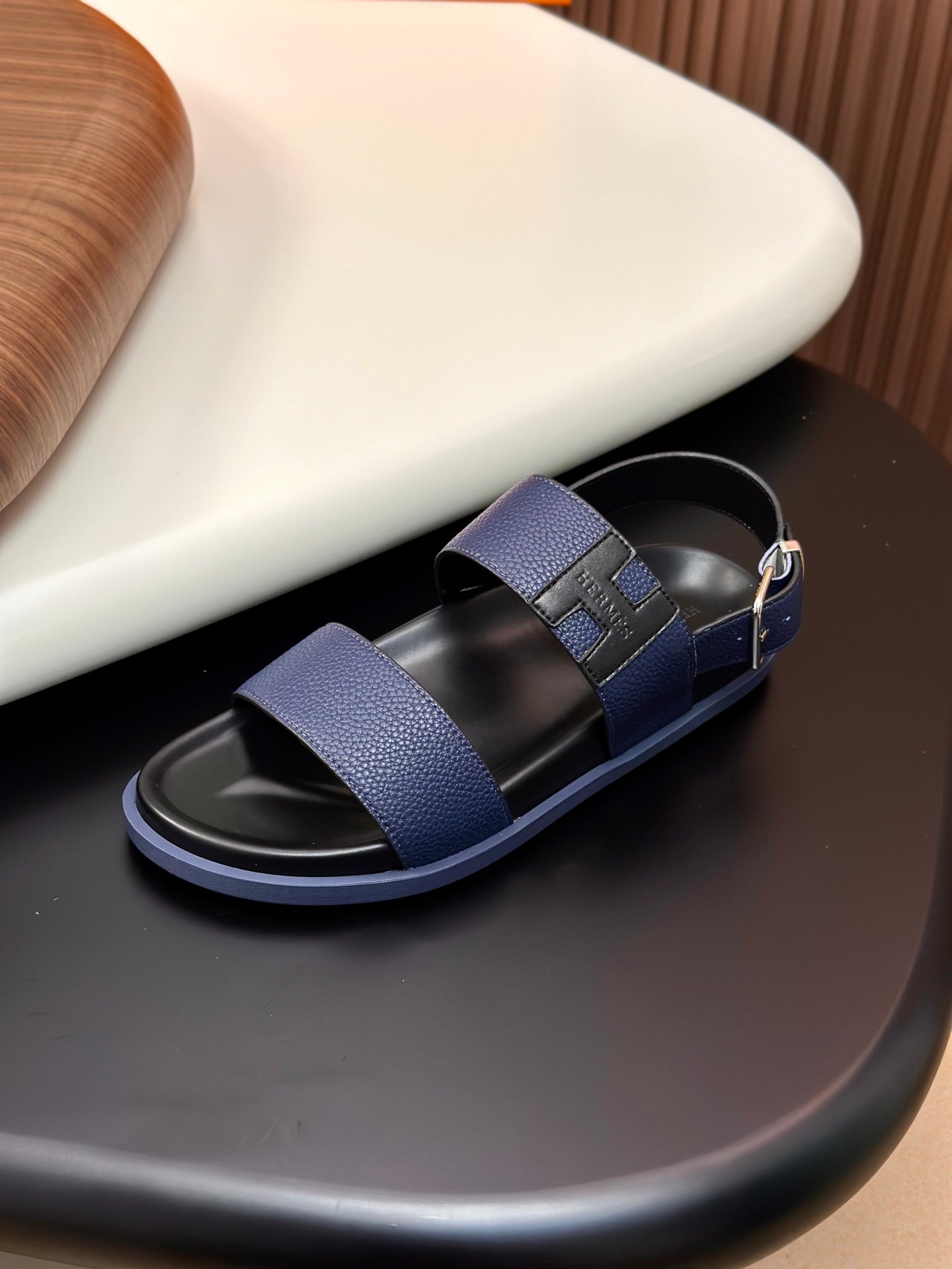 HM Men's Sandals Blue Cowhide 684858