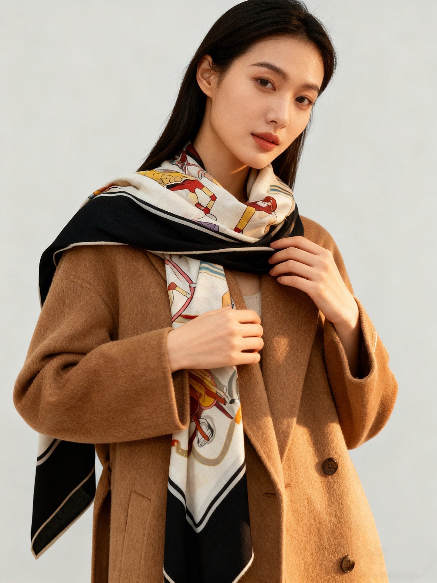 GG Horsebit 135CM White Black Cashmere Silk 275260