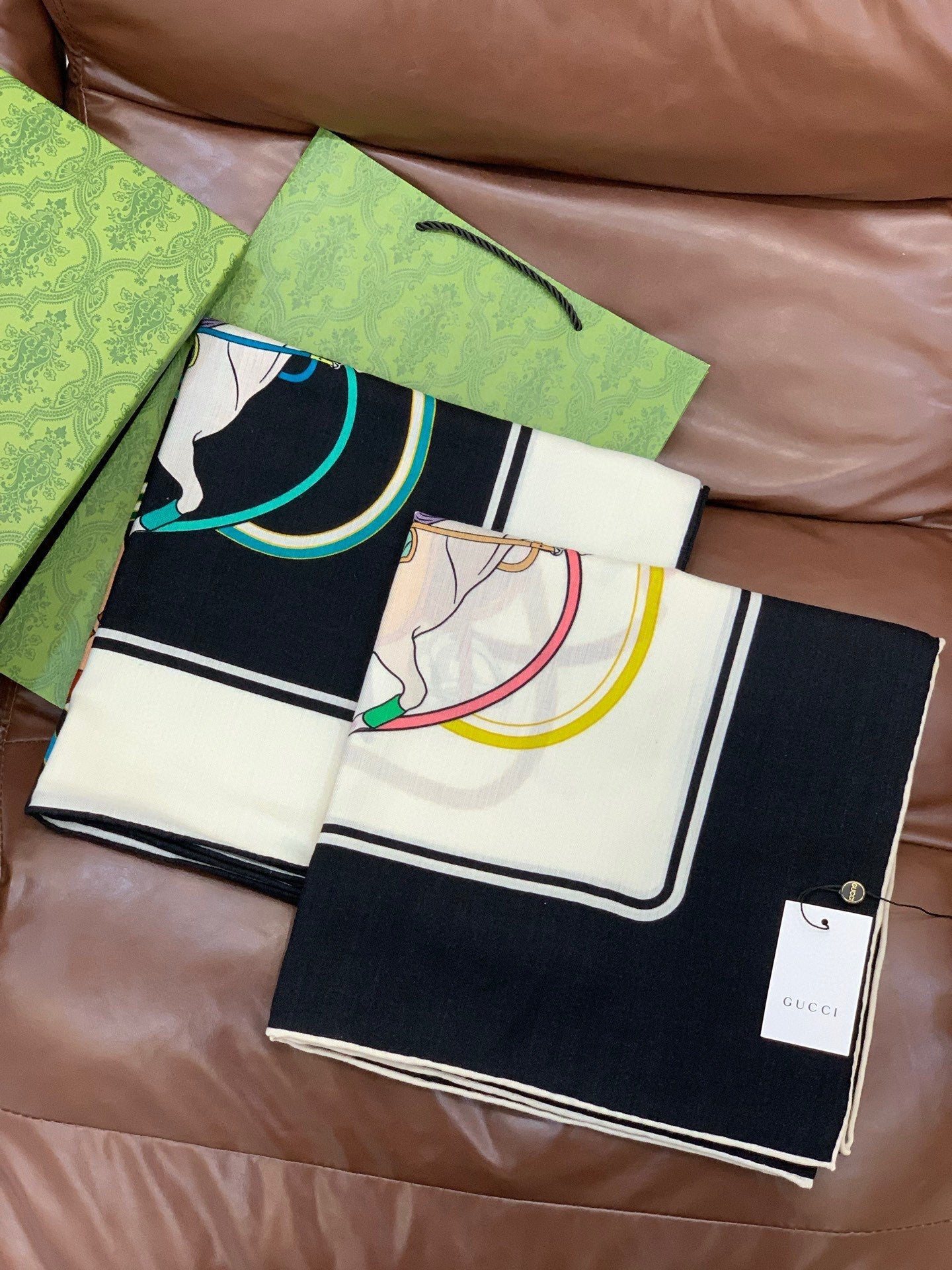 GG Horsebit 135CM  Black Colorful Cashmere Silk 275259