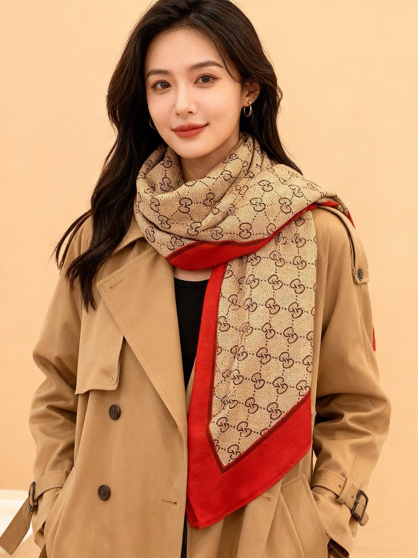 GG Classic 135CM Beige Red Cashmere 287699