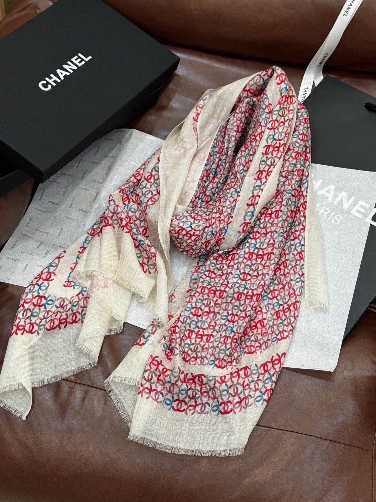 Chanel 2026 Double-C Monogram Scarf 200cm Colorful Cashmere 211958