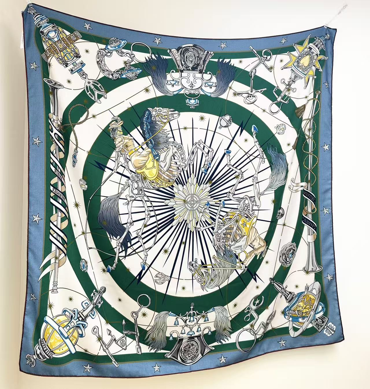 HM  Creative Origins Scarf 135CM Blue White Cashmere Silk 969435