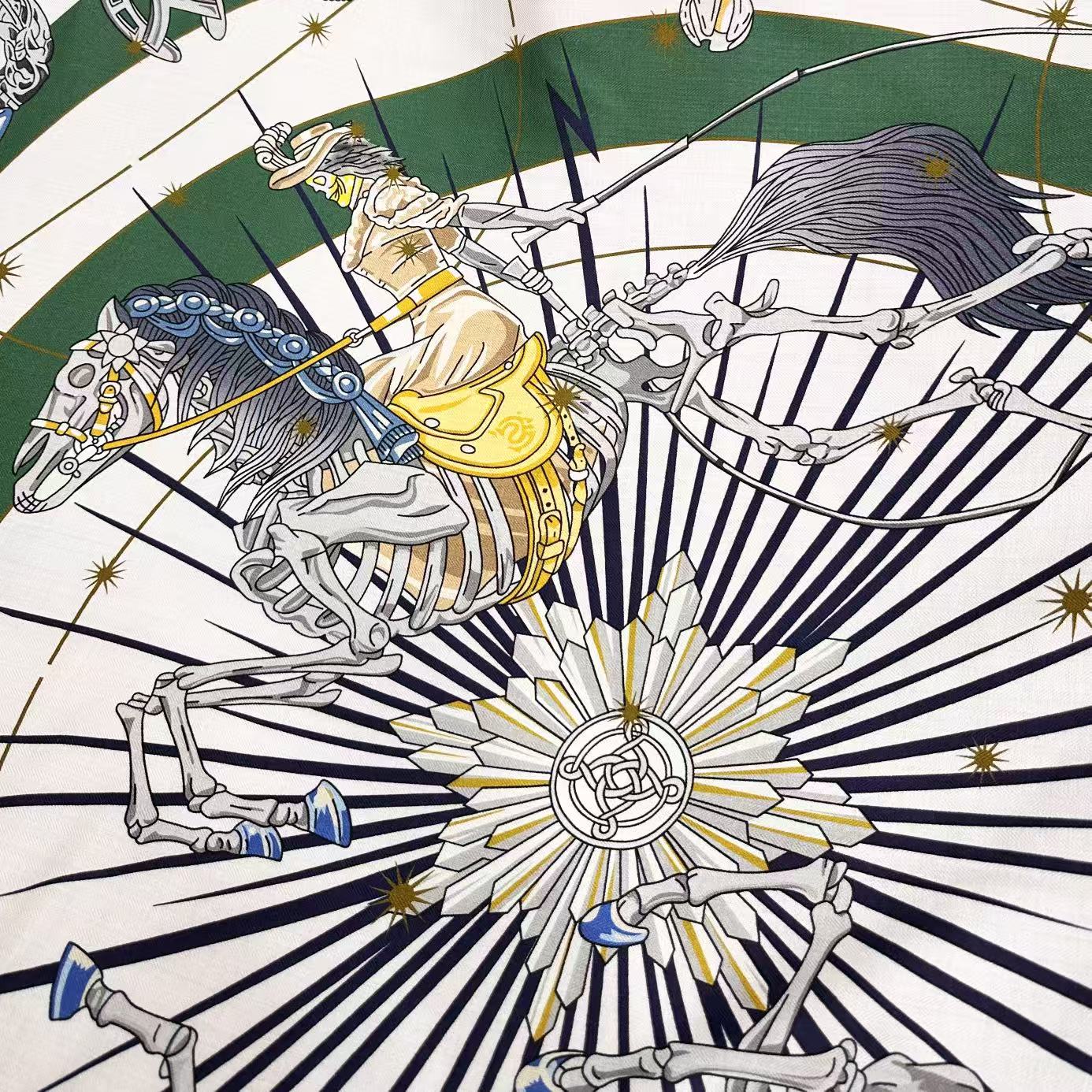 HM  Creative Origins Scarf 135CM Blue White Cashmere Silk 969435