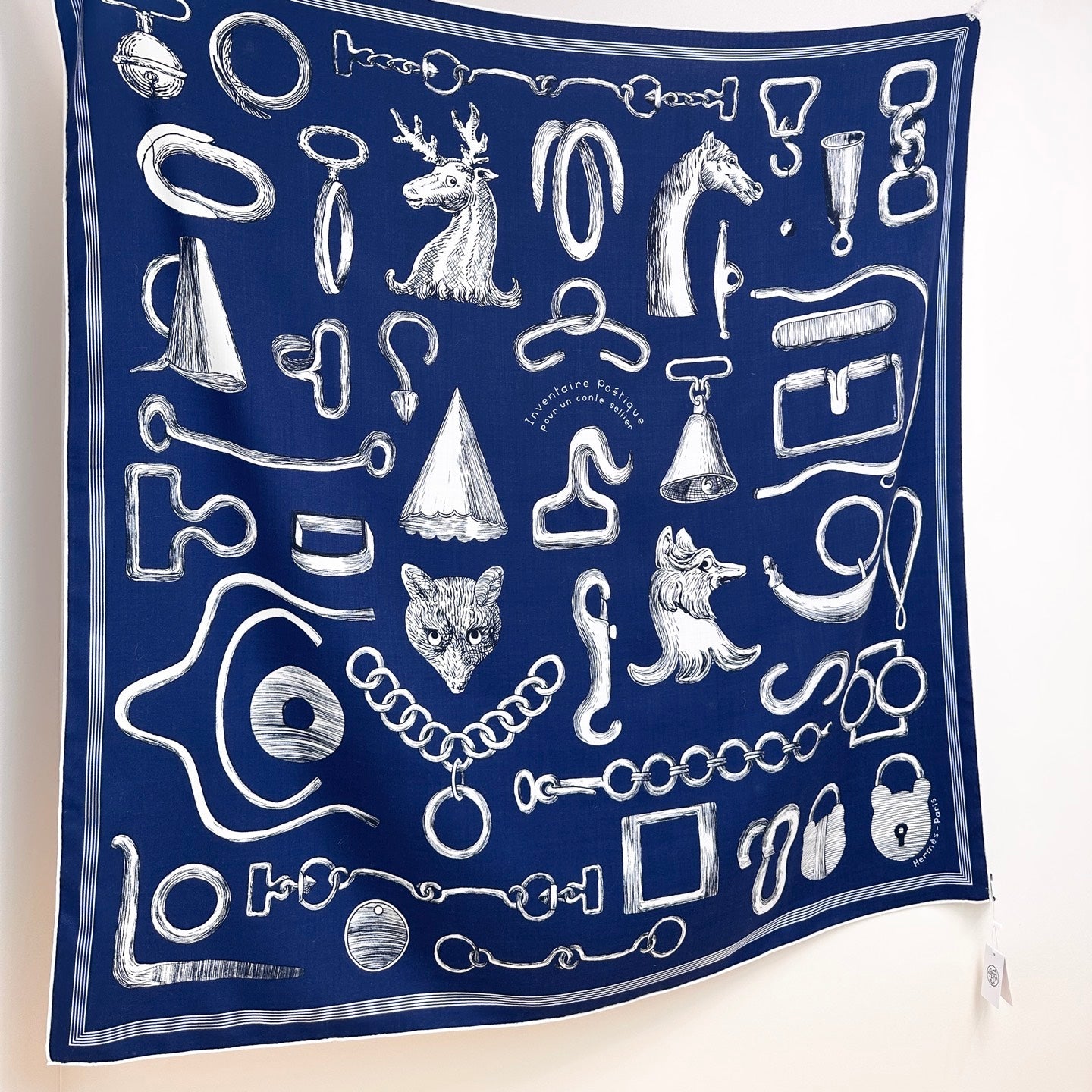 HM  Creative Origins Scarf 135CM Blue Cashmere Silk 969423