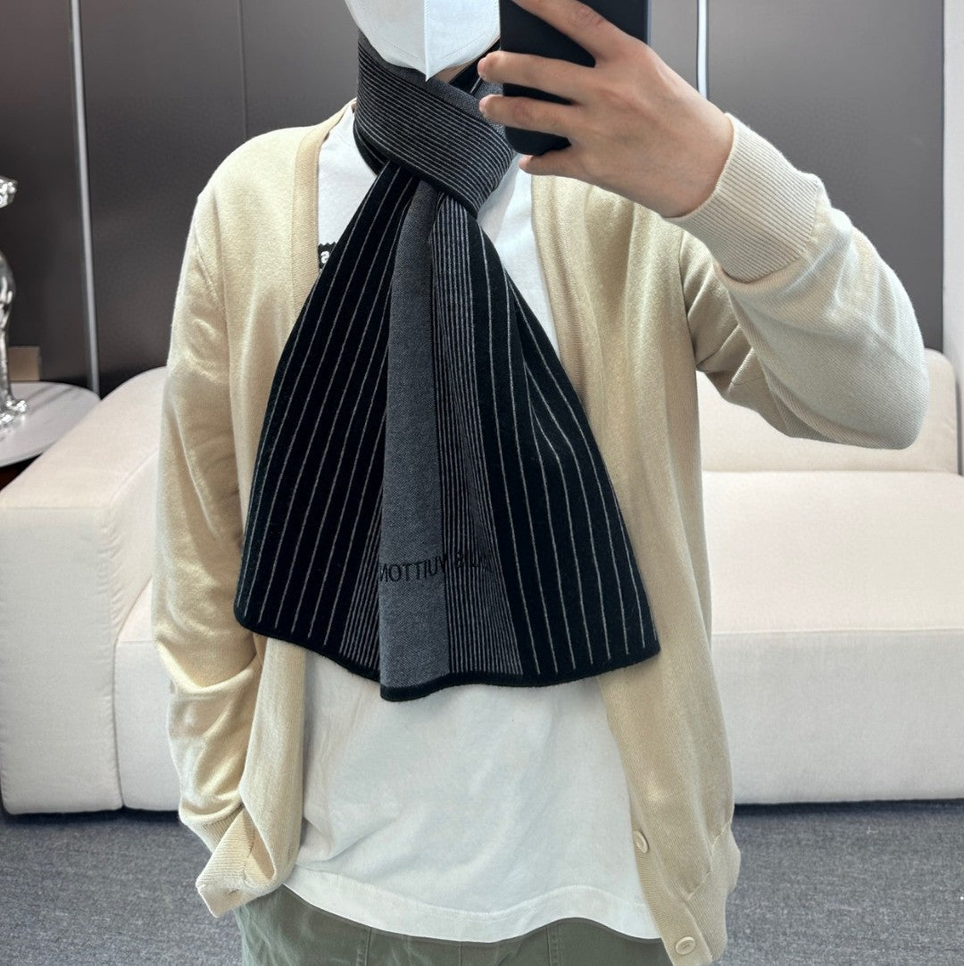 LV Selling High-End Men's Scarf 180cm Black Cashmere 971098
