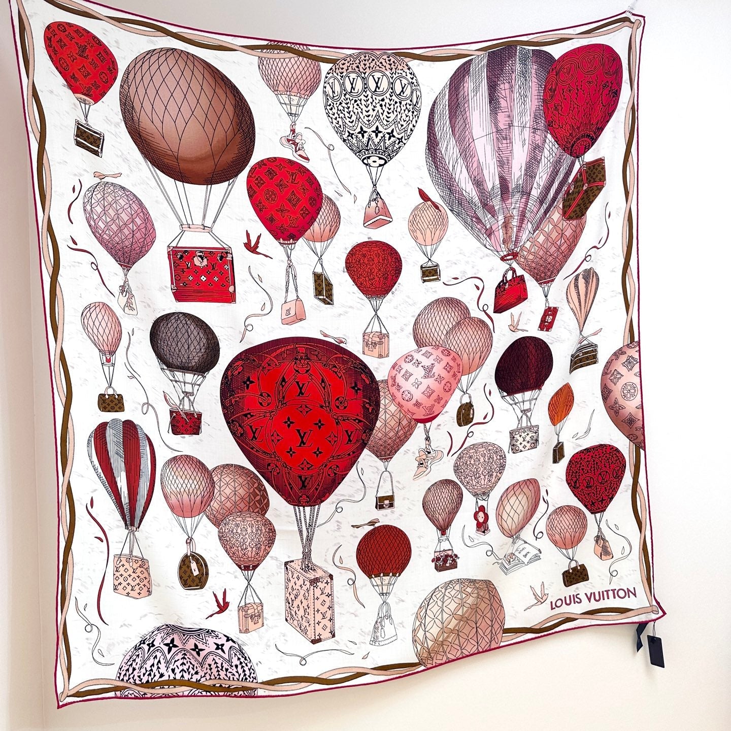 LV urkish Hot Air Balloon Scarf 140cm Red Colorful Cashmere 971099