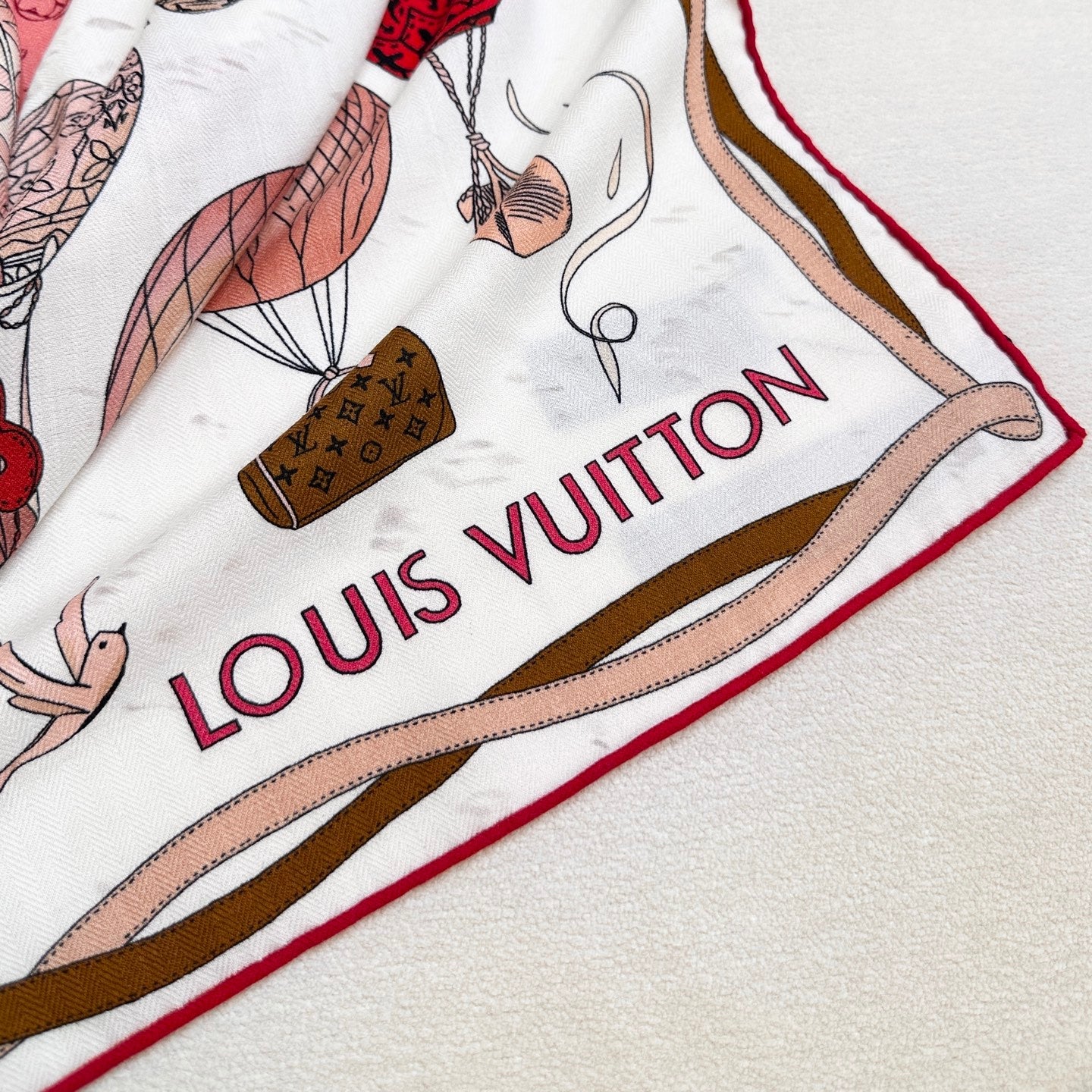 LV urkish Hot Air Balloon Scarf 140cm Red Colorful Cashmere 971099