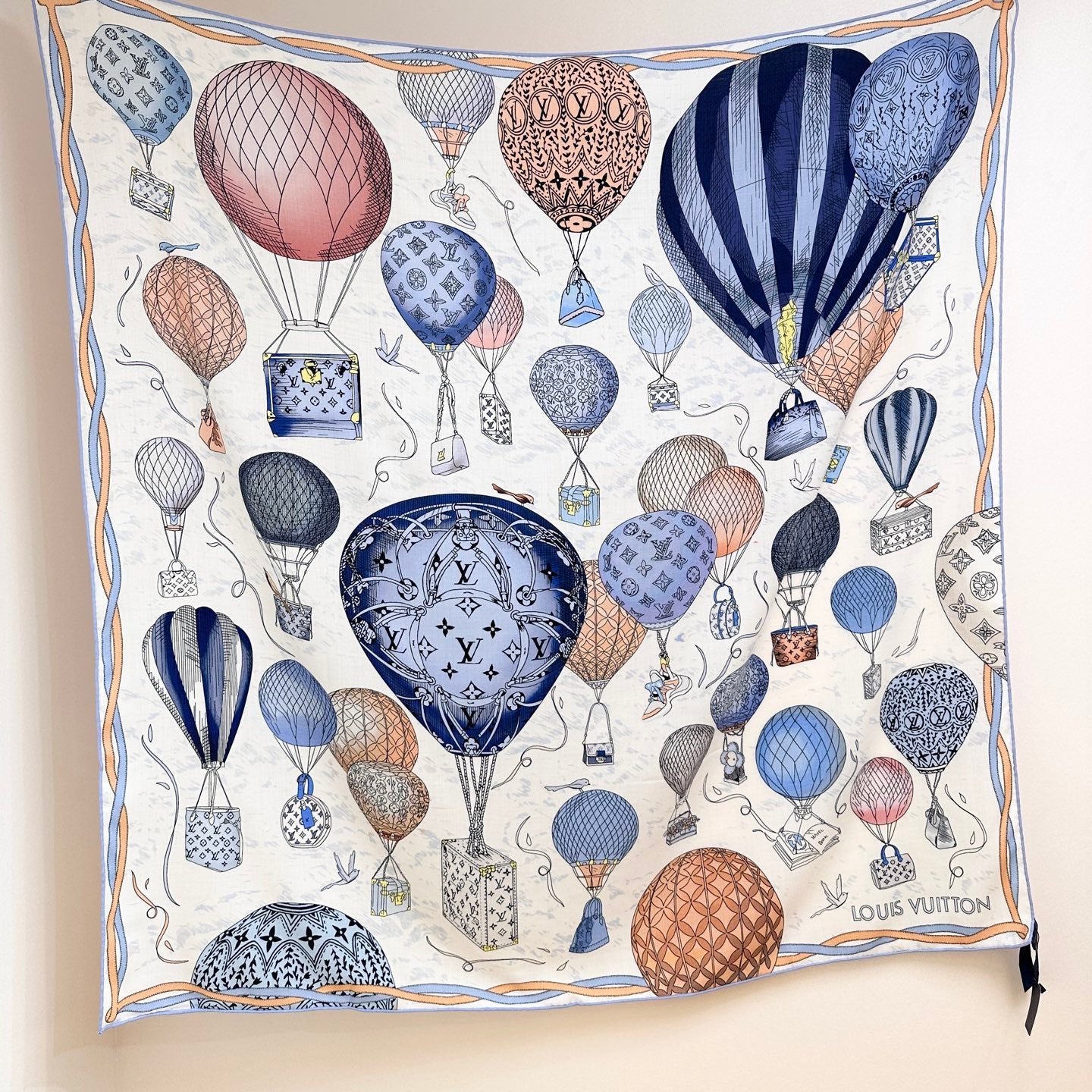 LV urkish Hot Air Balloon Scarf 140cm Blue Colorful Cashmere 971100