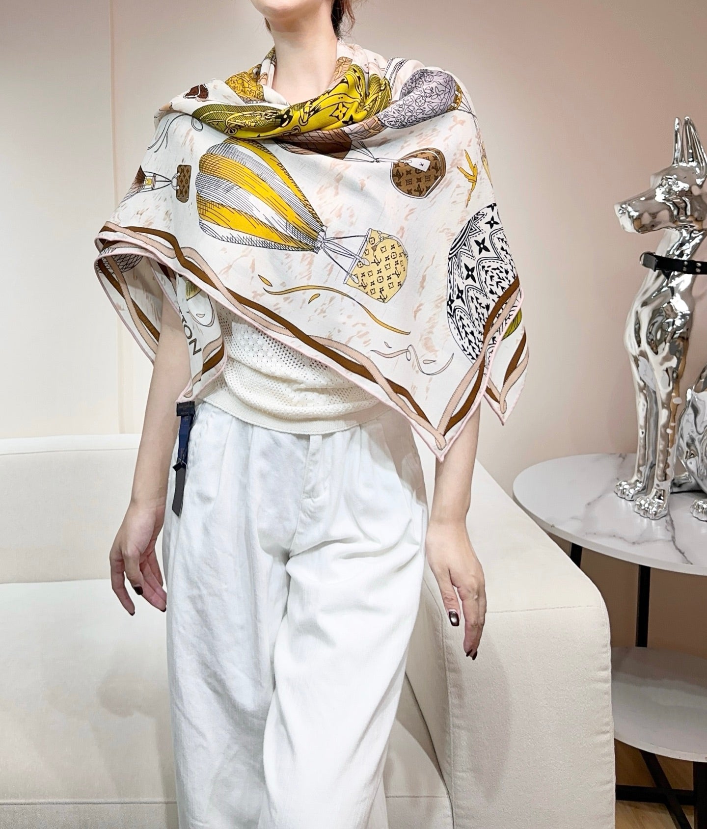 LV urkish Hot Air Balloon Scarf 140cm Yellow Colorful Cashmere 971101