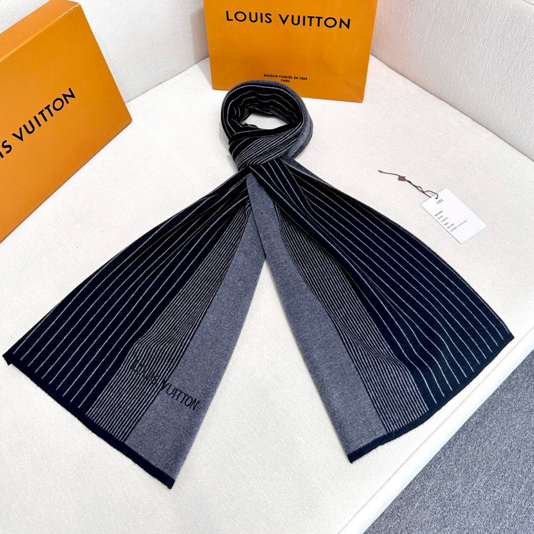 LV Selling High-End Men's Scarf 180cm Black Cashmere 971098