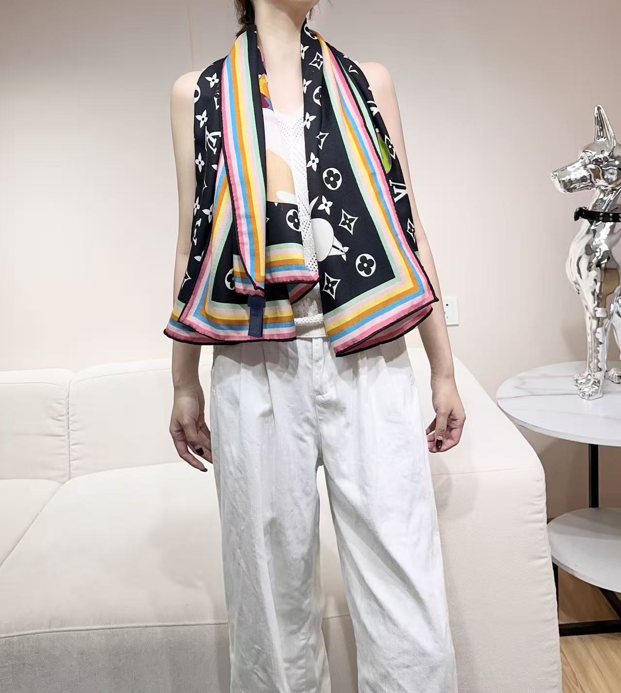 LV x TM SUPERFLAT 140cm Black Multicolor Silk Wool 978740