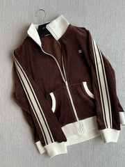 Celine 25 Zipper Jacket Brown White Cotton Polyester
