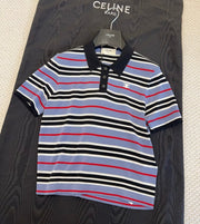 Celine 2025 Striped Polo Shirt Blue Black White Cotton
