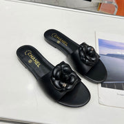 mule sandal flower black calfskin