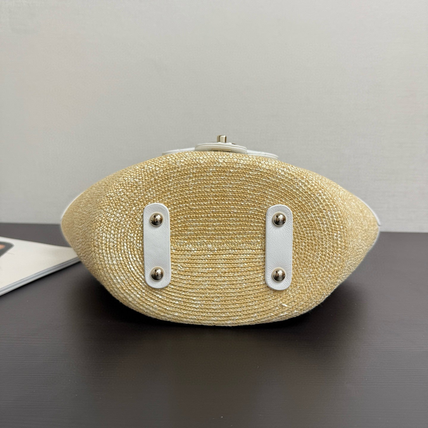 Chanel 2026 Shopping Bag 34cm Beige White Straw Lambskin