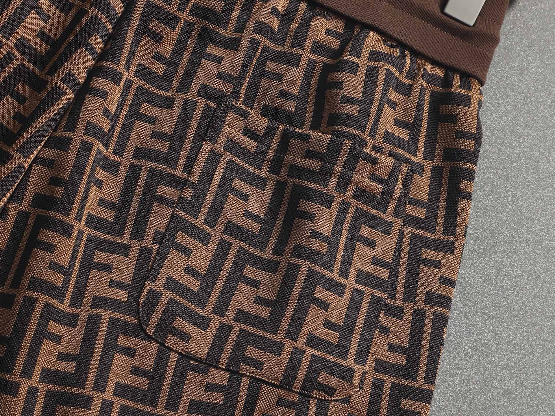 Fendi 2026 Men's Shorts Black Brown Monogram Cotton Blend 829767