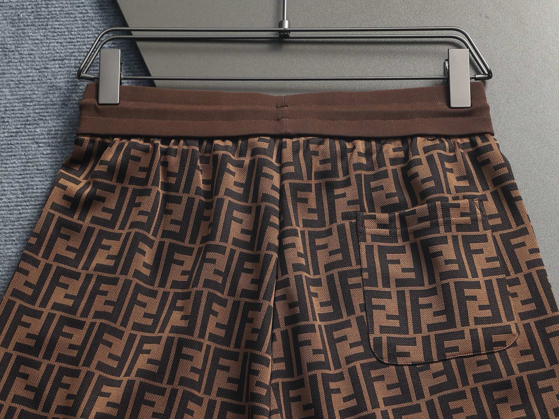 Fendi 2026 Men's Shorts Black Brown Monogram Cotton Blend 829767