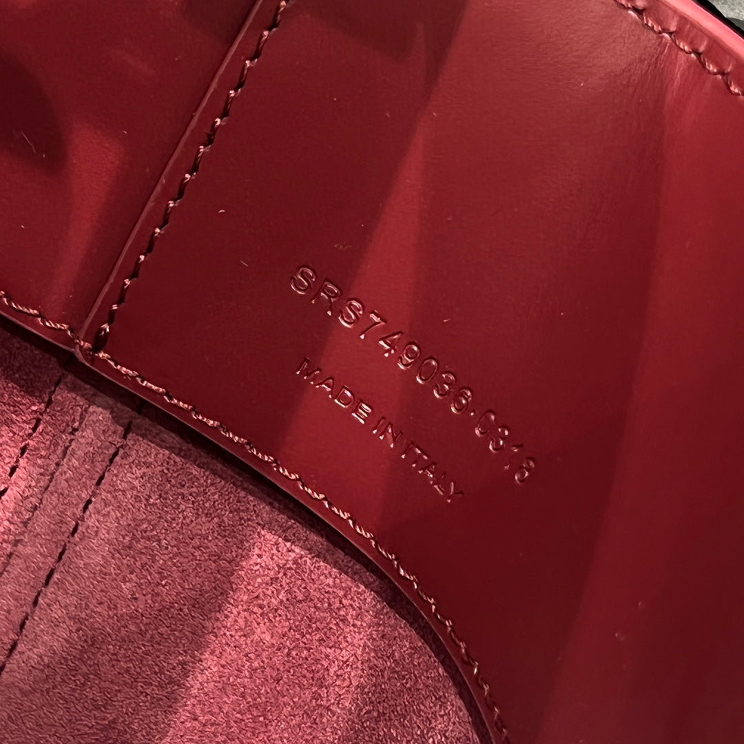 YSL Bucket Bag 17 Dark Red Calfskin Leather