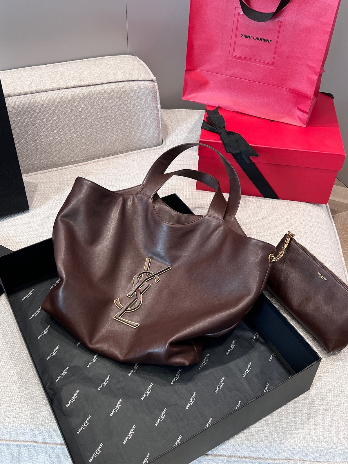 YSL 2026 Icare Maxi Tote Bag 55cm Smooth Leather