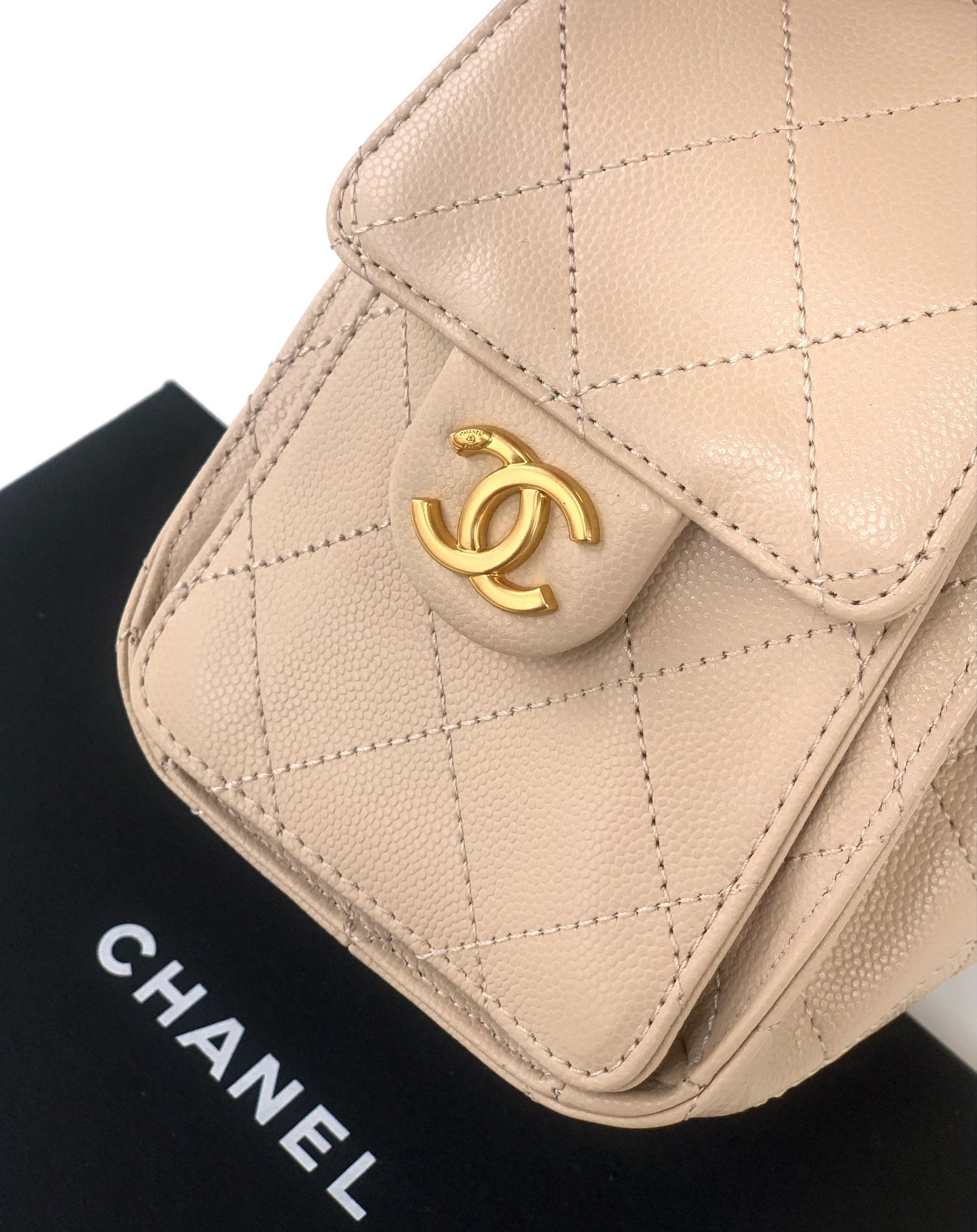 CC 25C Hobo Bags 20cm Beige Grained Calfskin