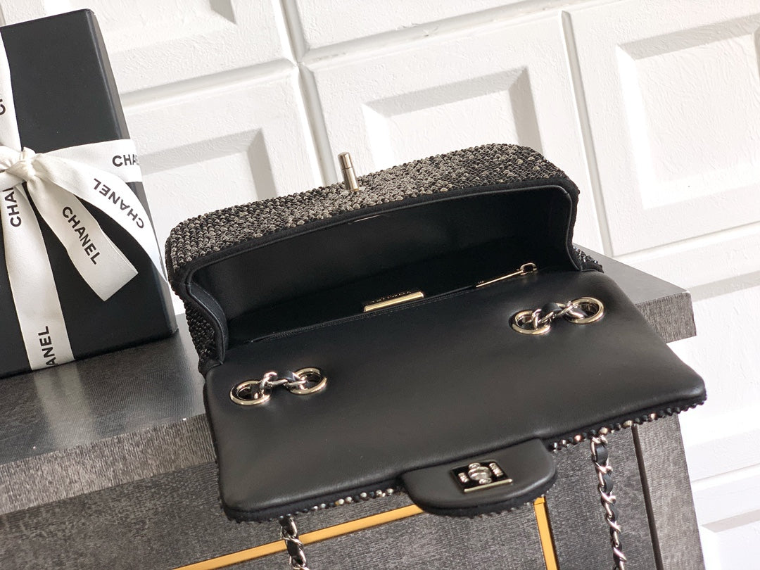 CC Classic Flap Bag  full diamond black calfskin