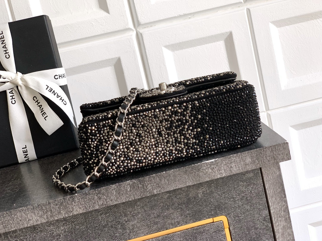 CC Classic Flap Bag  full diamond black calfskin