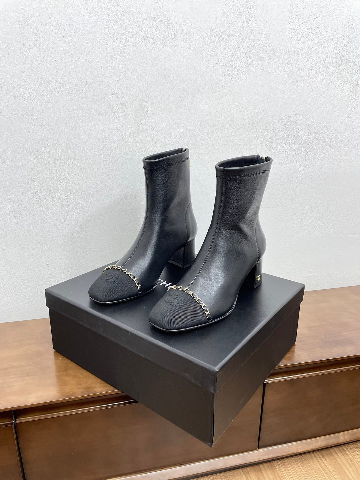 CC Ankle Boots 50mm Black Chain Lambskin