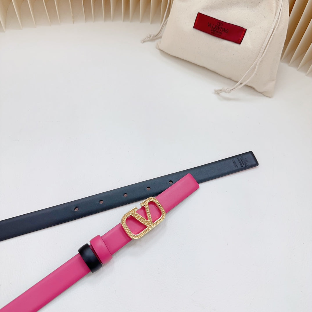 Vlogo Buckle Water Wave Gold Copper Glossy Pink Black Leather 20mm Belt