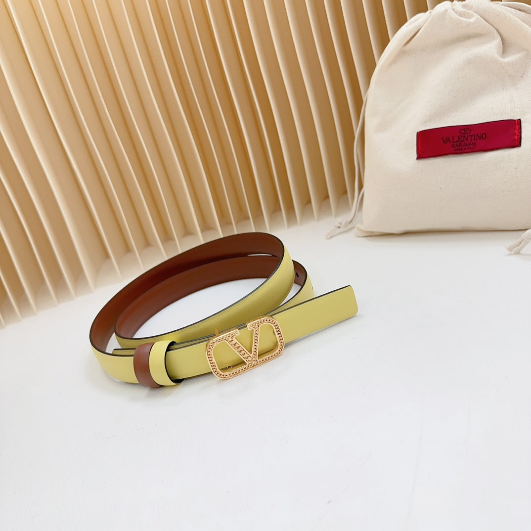 Vlogo Buckle Water Wave Gold Copper Glossy Brown Yellow Leather 20mm Belt