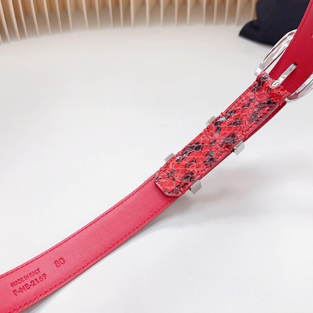 Medium Western Belt 25mm Red Black Snake Embossed Calfskin Silver Loop Shw