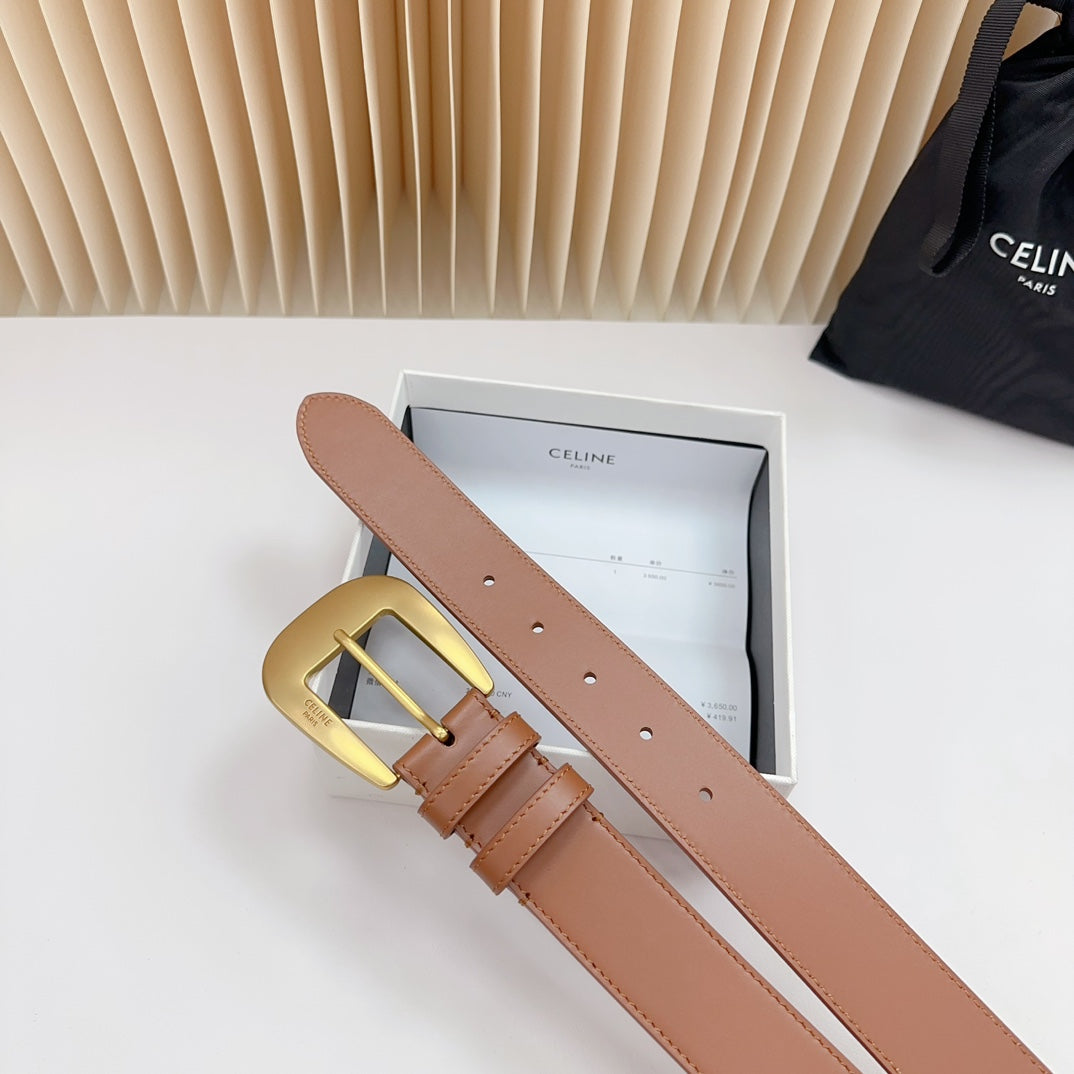 LARGE WESTERN 35 MM BELT BRONZE BROWN CALFSKIN GOLD HARDWARE