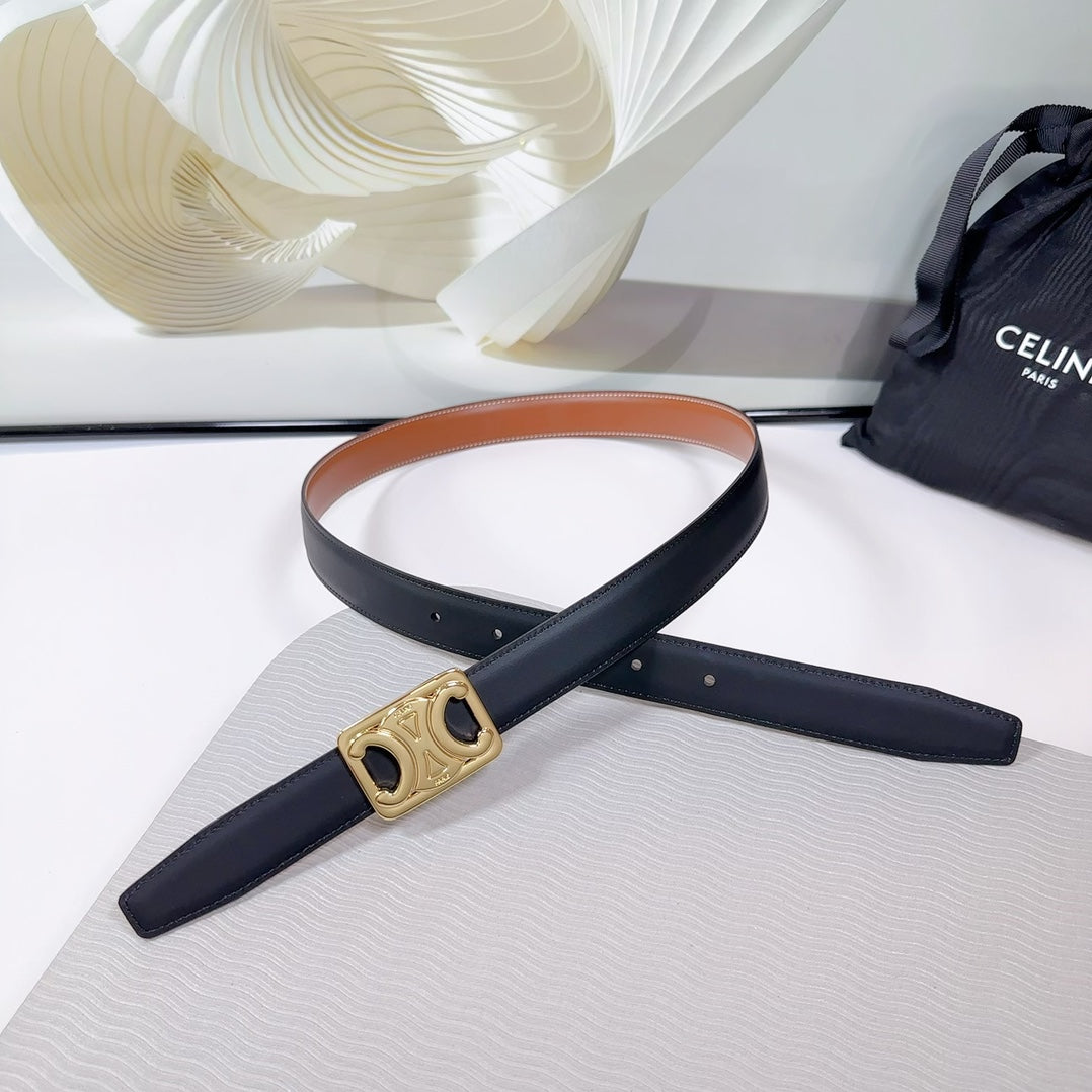 CEL Gold Buckle Belt  25mm Black Calfskin 178253