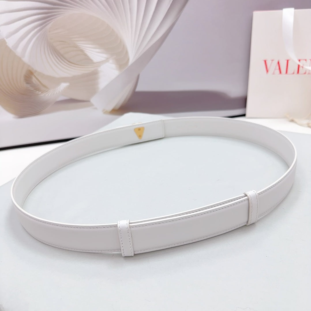 Valentino Garavani VLogo Signature 30MM White Calfskin Gold Buckle