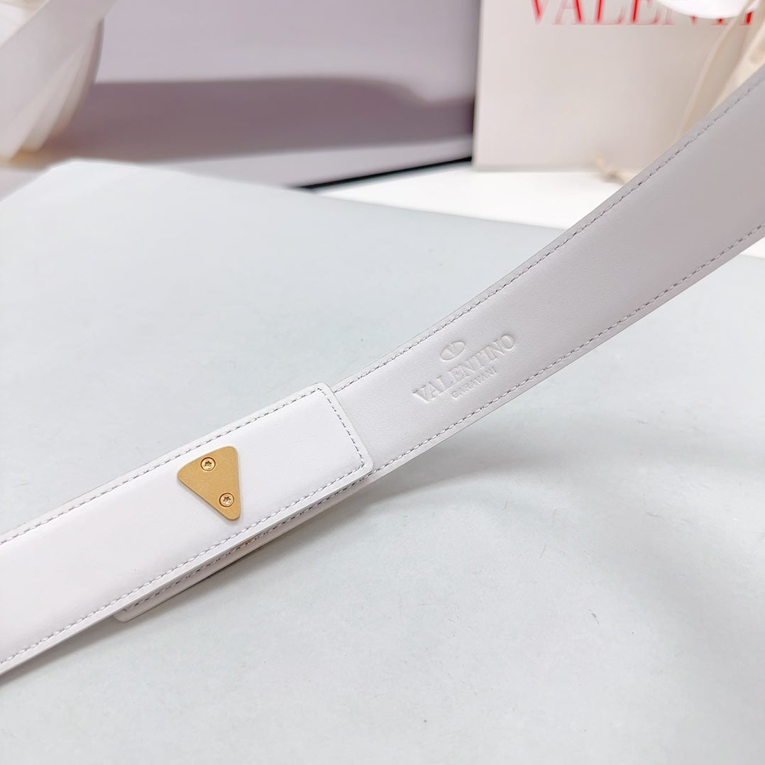 Valentino Garavani VLogo Signature 30MM White Calfskin Gold Buckle