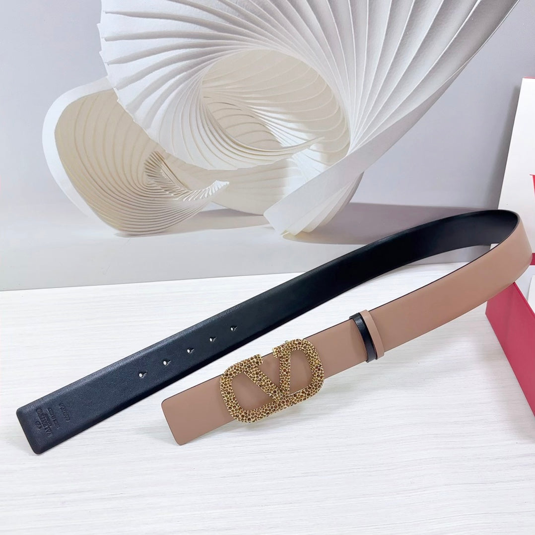 VLOGO SIGNATURE REVERSIBLE BELT 40MM ROSE BLACK GOLD CALFSKIN GOLD BUCKLE