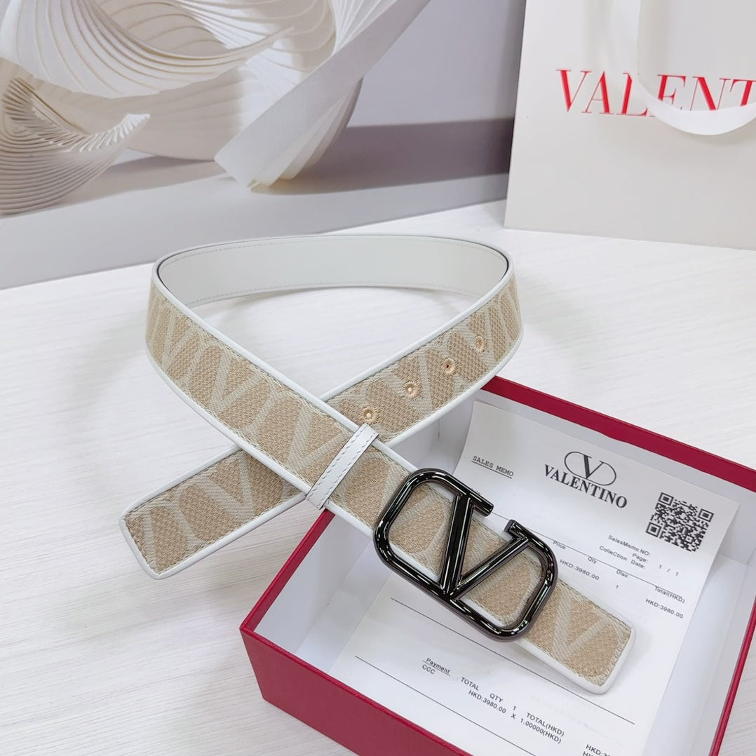 Valenti Toilde Iconographe Belt 40mm White Beige Calfskin Ruthenium-finish Buckle