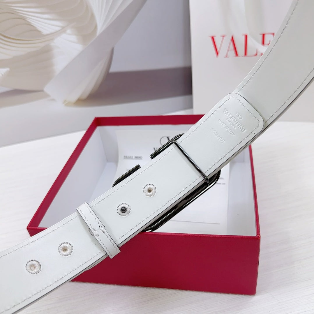 Valenti Toilde Iconographe Belt 40mm White Beige Calfskin Ruthenium-finish Buckle