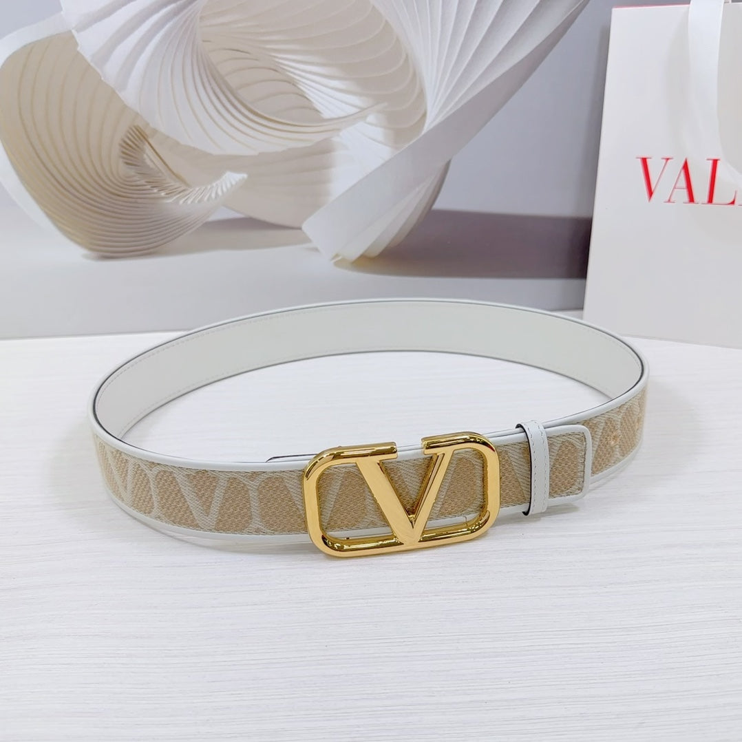 Valenti Toilde Iconographe Belt 40mm White Beige Calfskin Shiny Gold Buckle