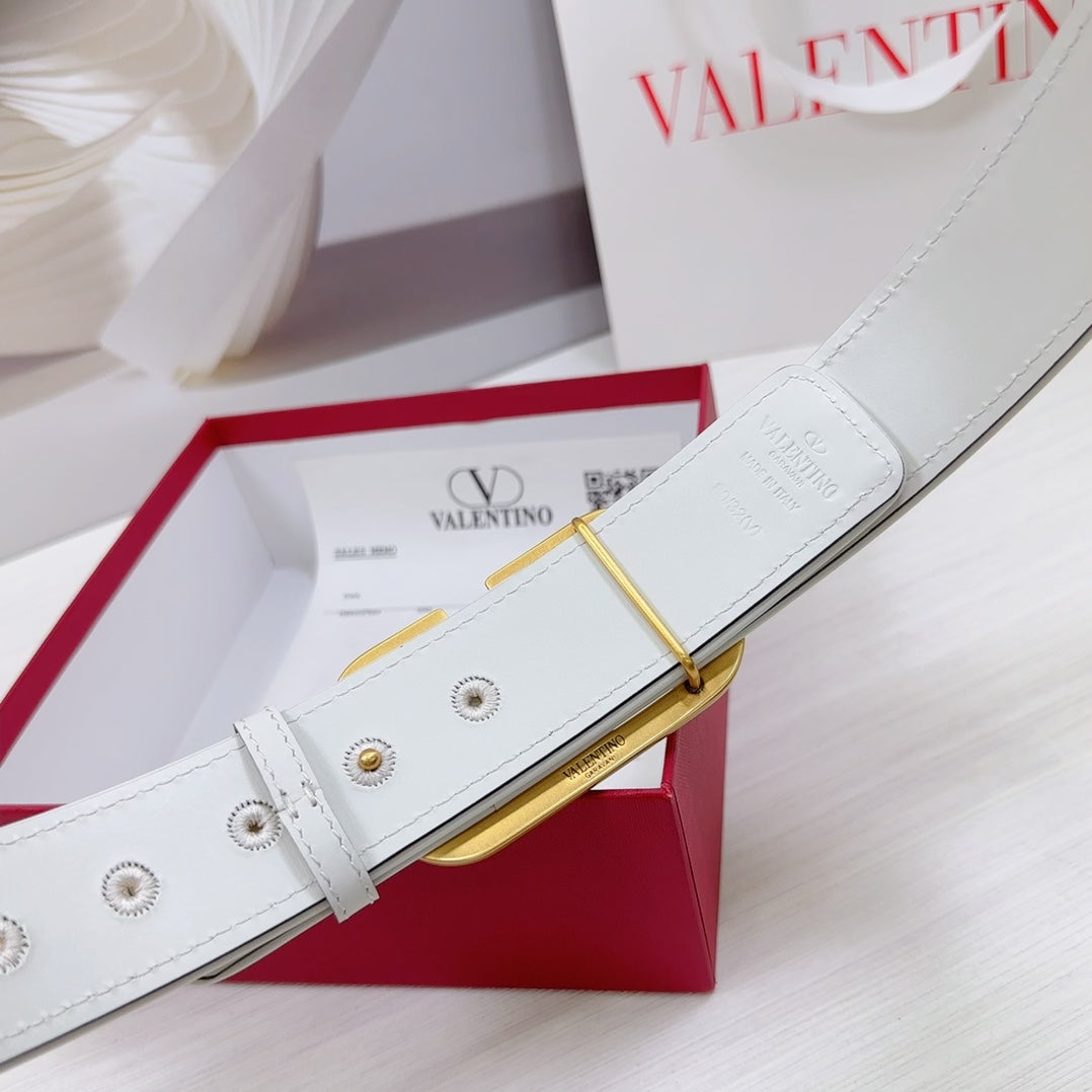Valenti Toilde Iconographe Belt 40mm White Beige Calfskin Gold Buckle