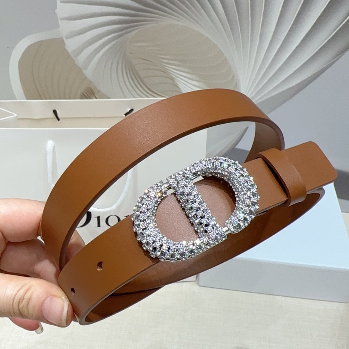 Dior 2026 Rhinestones Buckle Belt 25mm Cowhide 196490