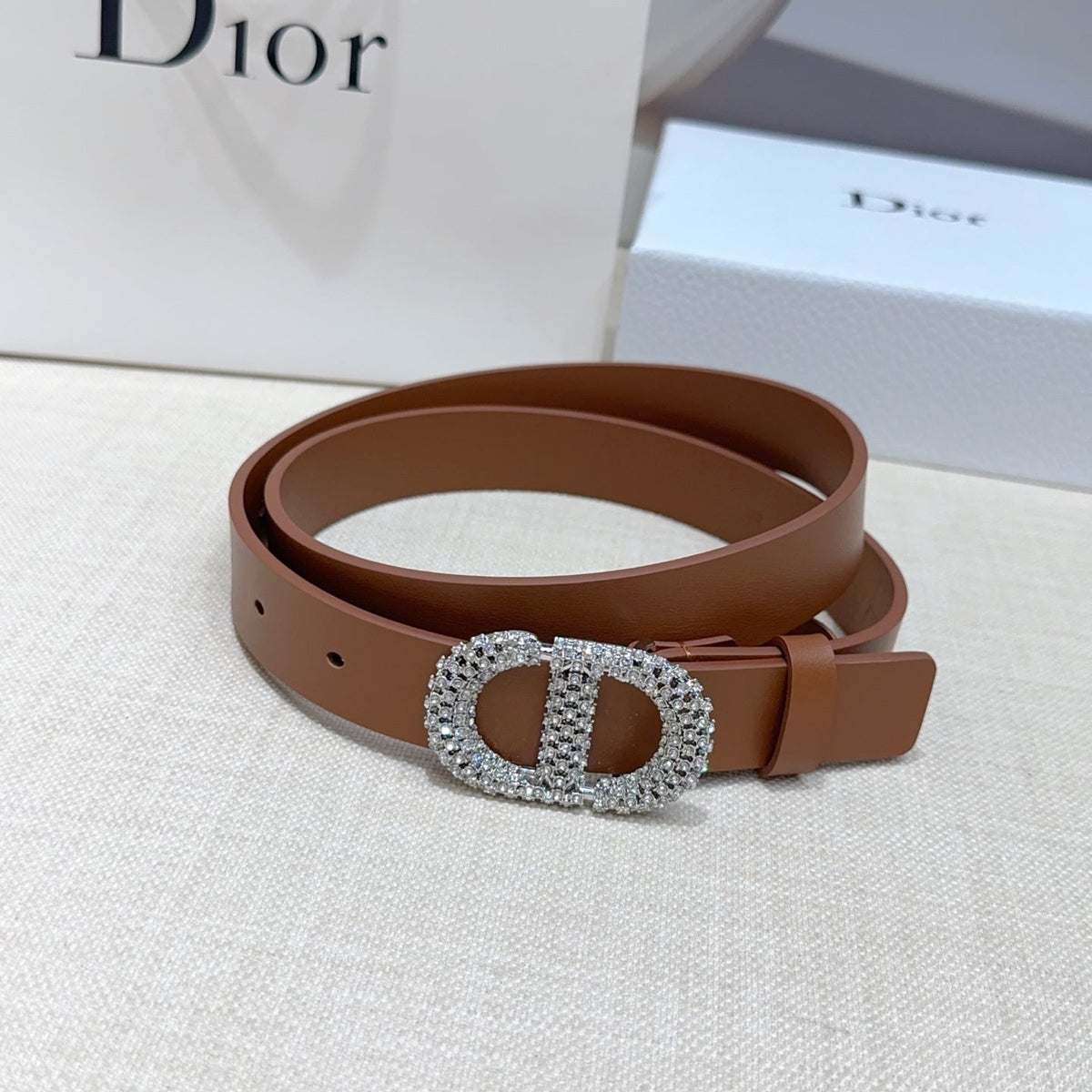 Dior 2026 Rhinestones Buckle Belt 25mm Cowhide 196490